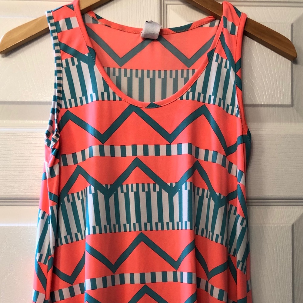 Neon coral & teal tank top